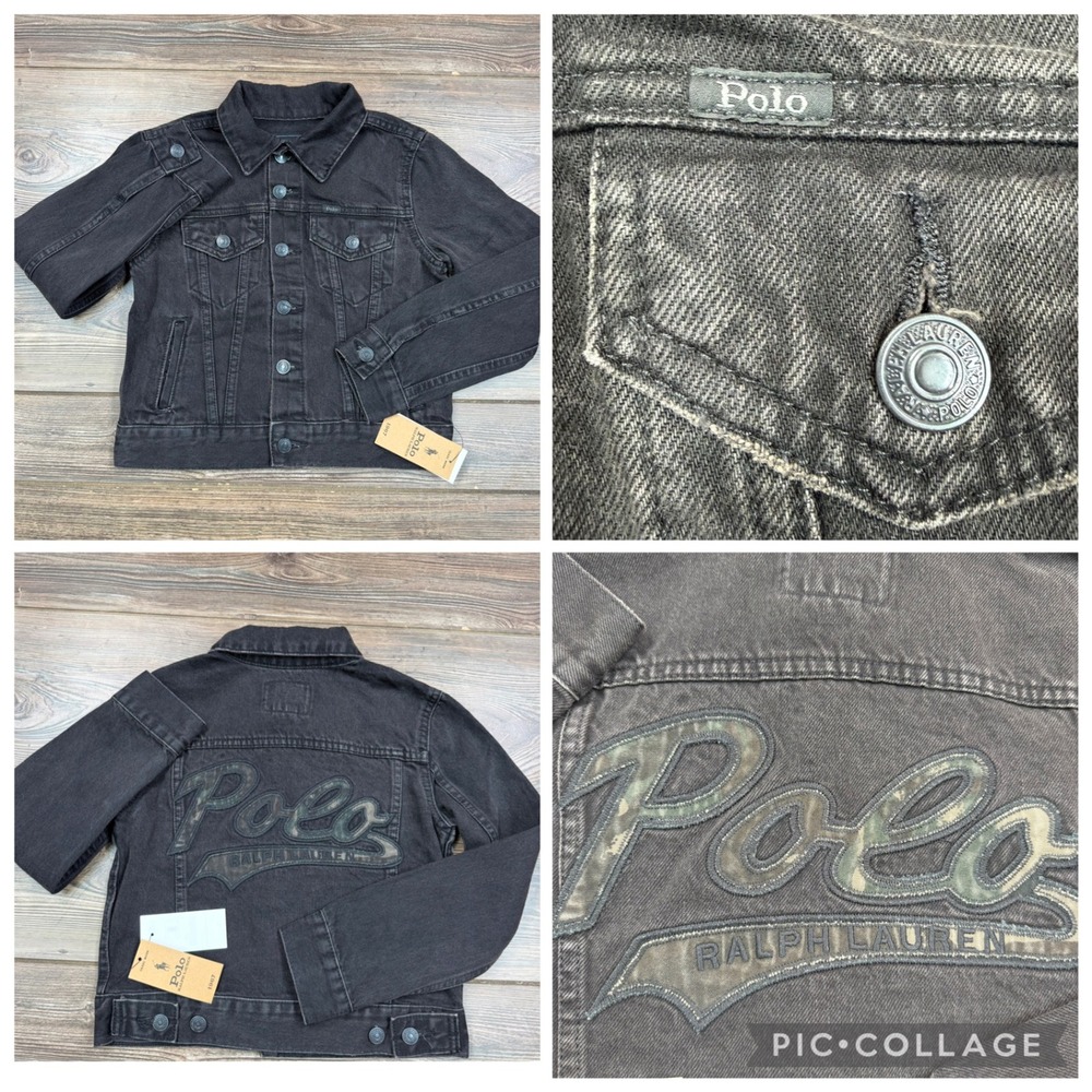 Polo Ralph Lauren Kids Size 8 Denim Jacket Black Camo Logo NWT